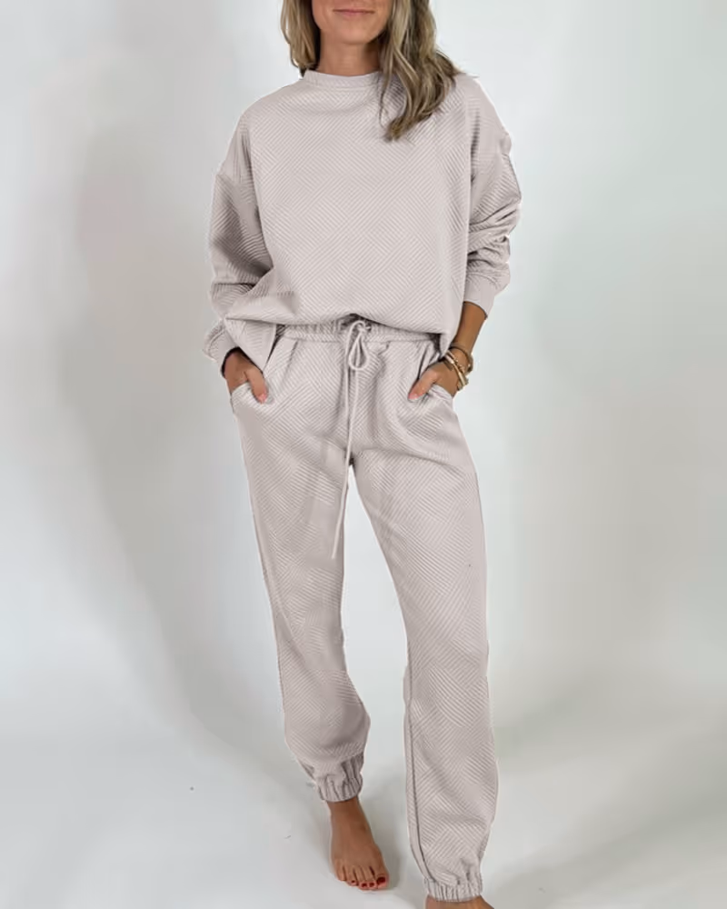 Casual Two Piece Set Dropped Shoulder Top and Pants Set